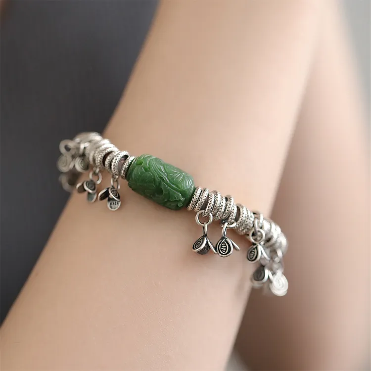 925银手链 S08619<落地生花>花苞流苏肌理圈圈盘缠银饰手链民族风