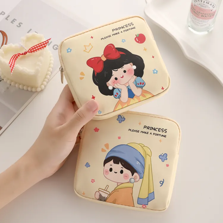 卡通数据线姨妈口红收纳迷你化妆品卫生巾小包零钱便携收纳袋可爱