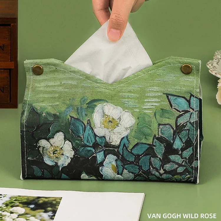 家用客厅车载抽纸盒油画纸巾盒轻奢风高档纸抽盒高级感皮创意餐巾