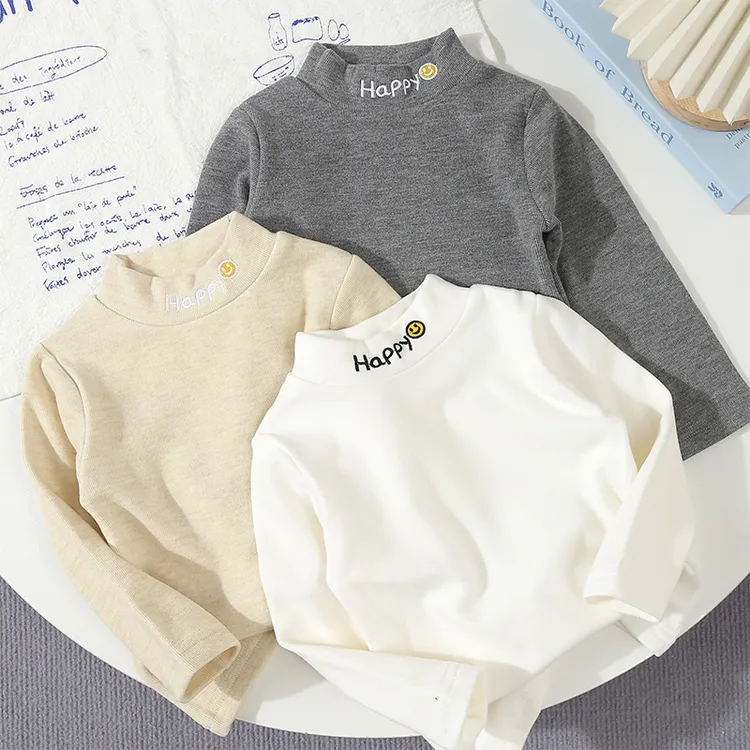 男童女童秋冬保暖半高领内搭上衣儿童打底衫长袖T恤简约百搭上衣