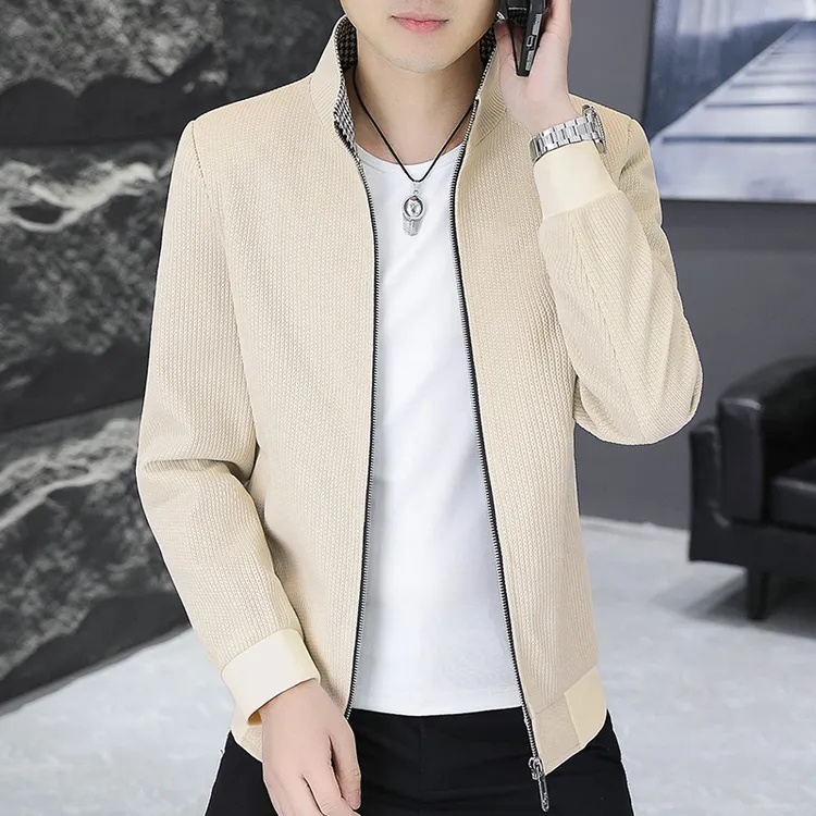 青年新款休闲华夫格夹克男士上衣春秋季韩版潮流帅气个性茄克外套