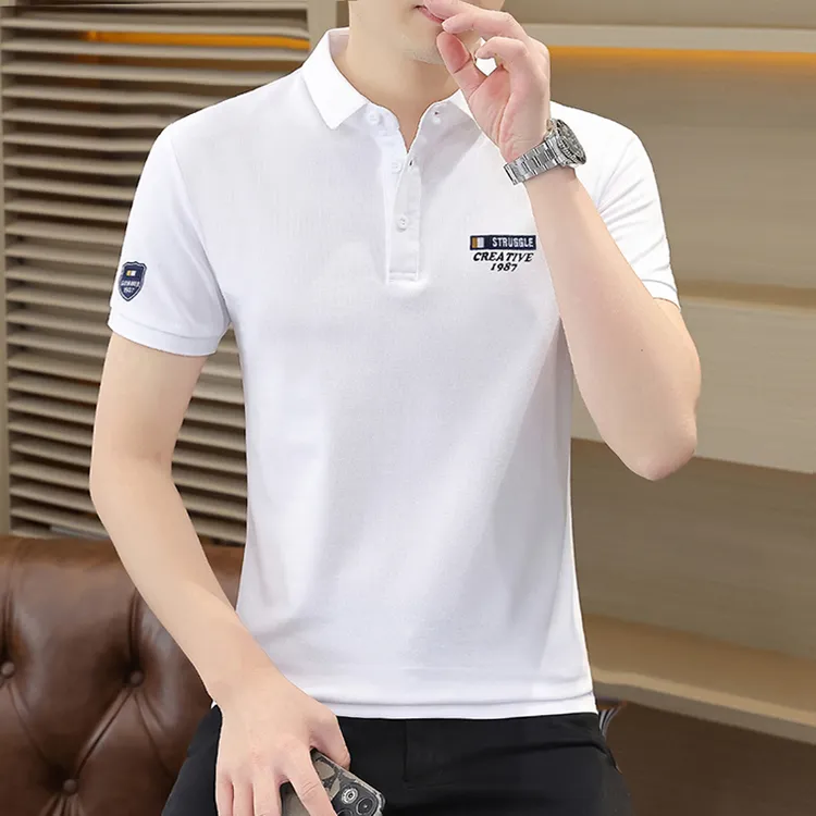 高品质男士短袖polo衫潮流韩版珠地棉刺绣翻领t恤男休闲透气半袖