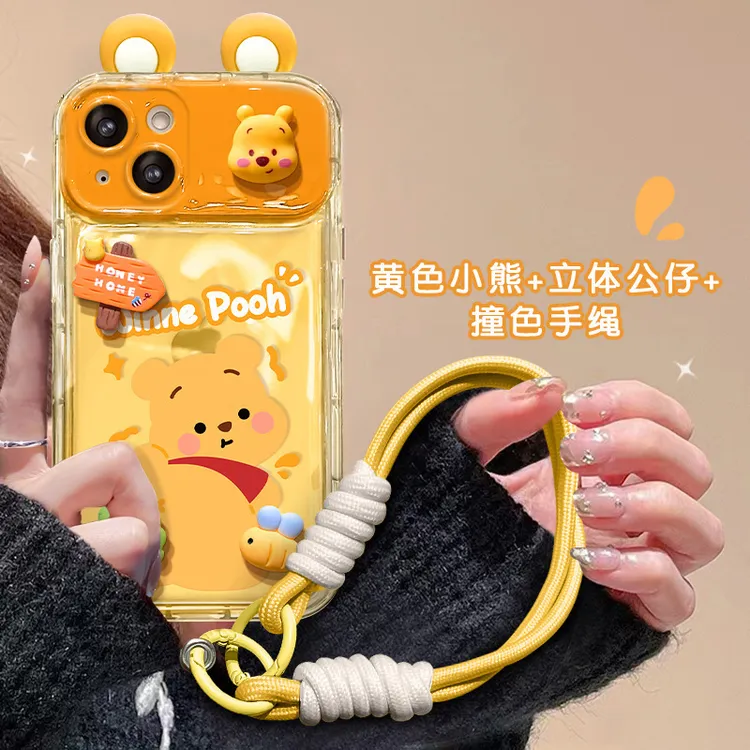 公仔挂绳适用15promax手机壳iphone14/13翻盖镜子7/8透明