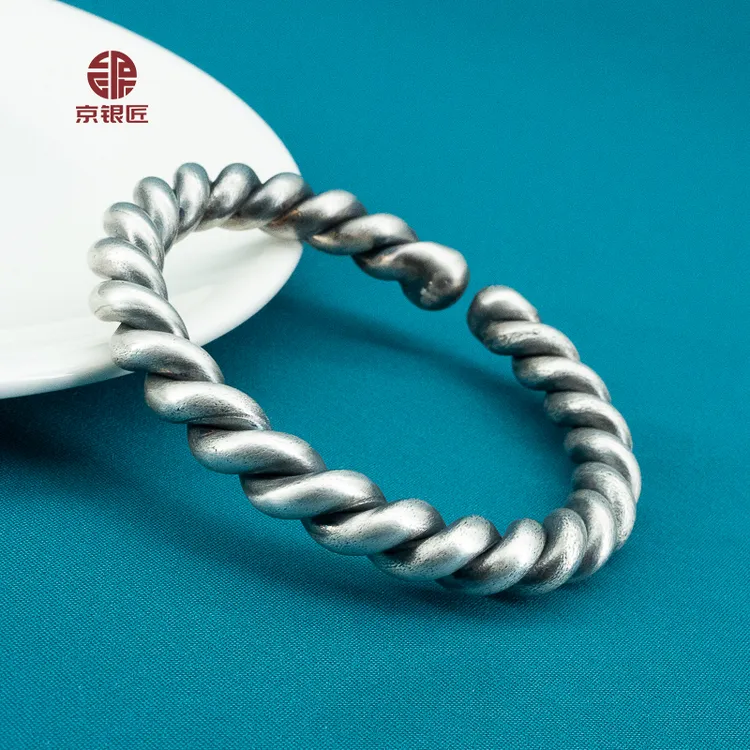 足银手镯 【终身回收】999.9麻花手镯时尚百搭礼物复古纯手工民族风
