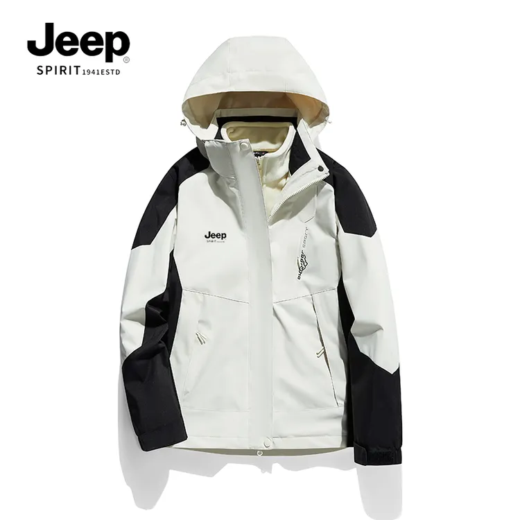 JEEP吉普冲锋夹克三合一两件套抓绒内胆情侣登山旅游防风防水外套