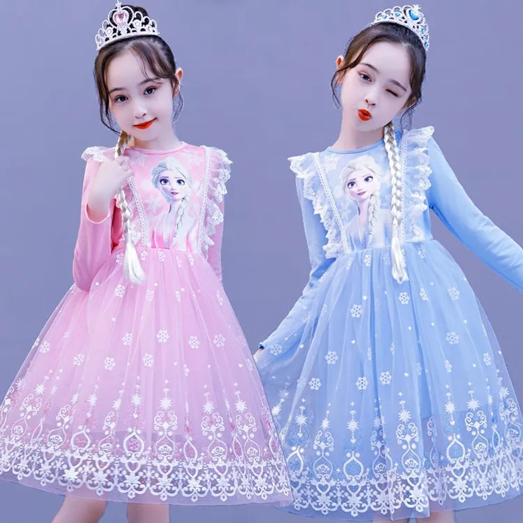 小女孩公主裙春秋款女童冰雪奇缘长袖公主裙儿童连衣裙新款网纱裙