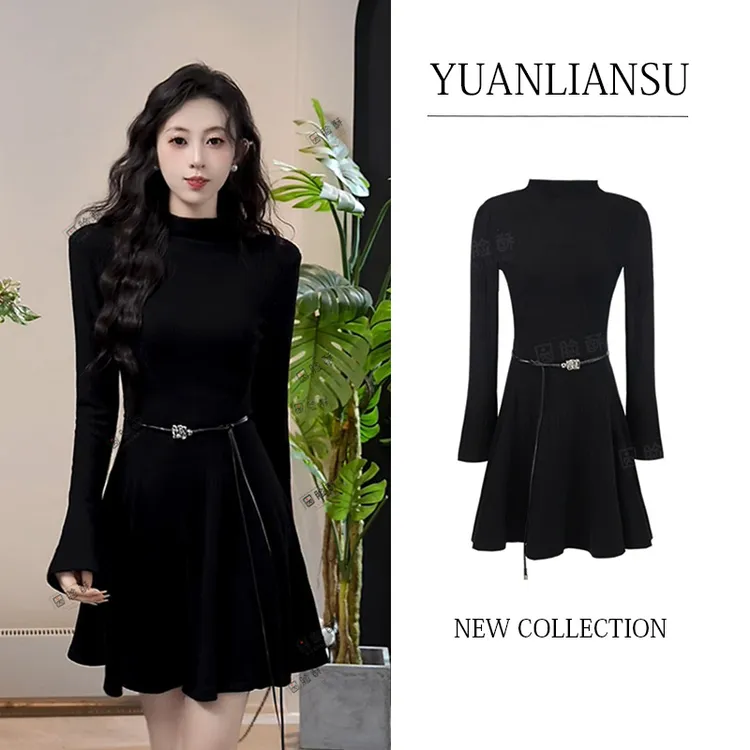 【现货】【神秘之夜】法式赫本风黑色修身显瘦针织连衣裙