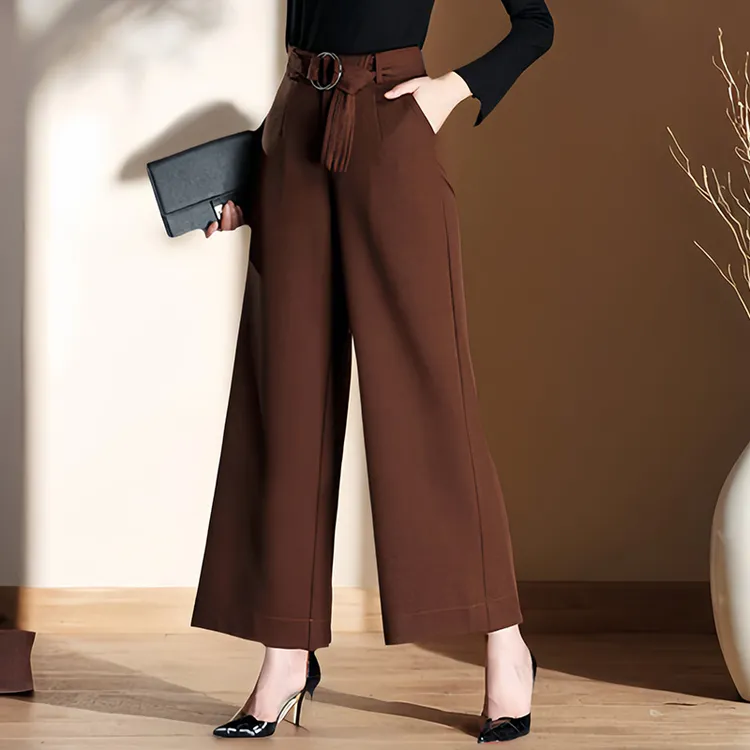 时尚2025春秋阔腿裤小个子女裤秋冬显瘦九分裤高腰毛呢九分直筒裤