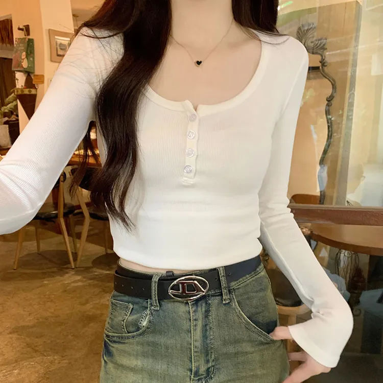 长袖秋冬女U领早春设计感内搭纯欲百搭打底衫洋气上衣紧身显瘦