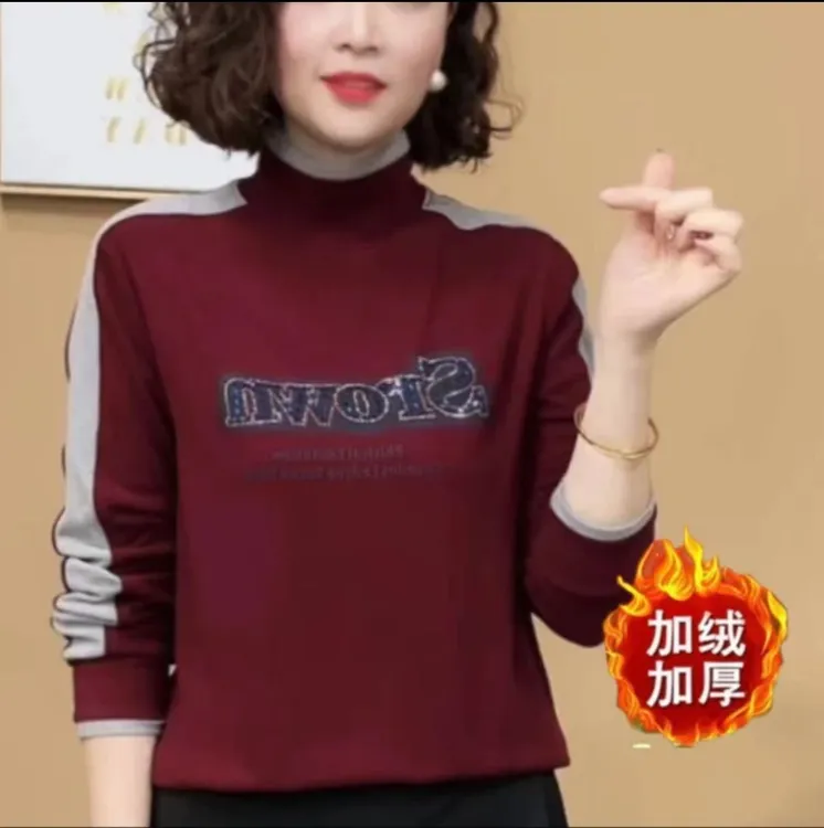 【爆款带钻】加绒加厚上衣洋气内搭加厚打底衫7895