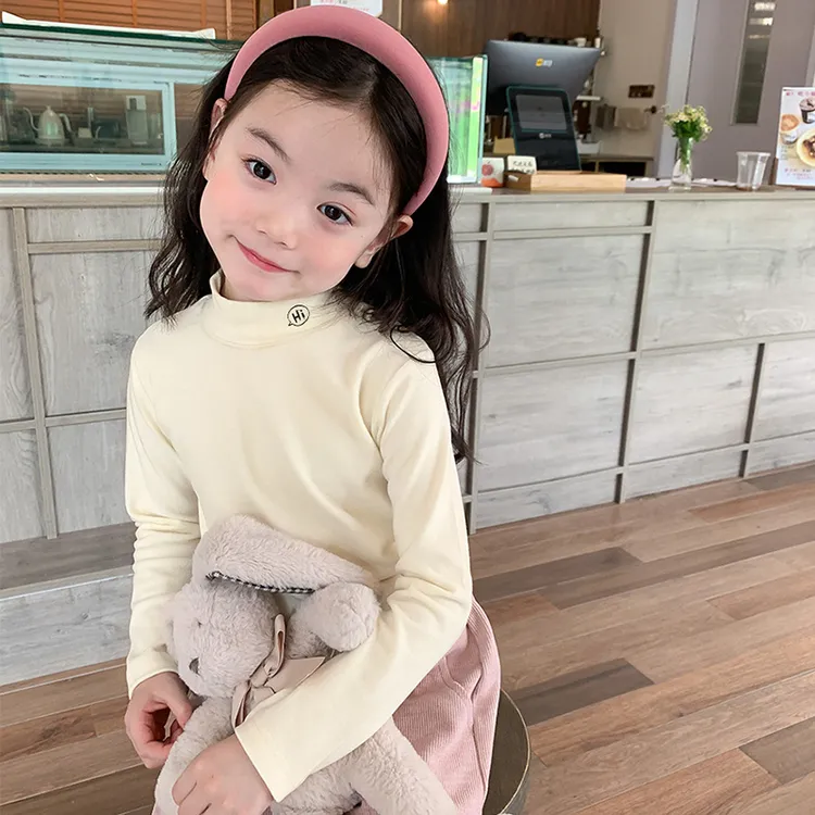 儿童棉打底衫保暖中高领秋冬春内穿打底刺绣男女童弹力棉秋衣上衣