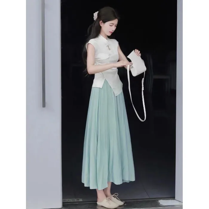 夏季轻熟风气质御姐高级感茶系穿搭新中式国风上衣半身裙两件套装