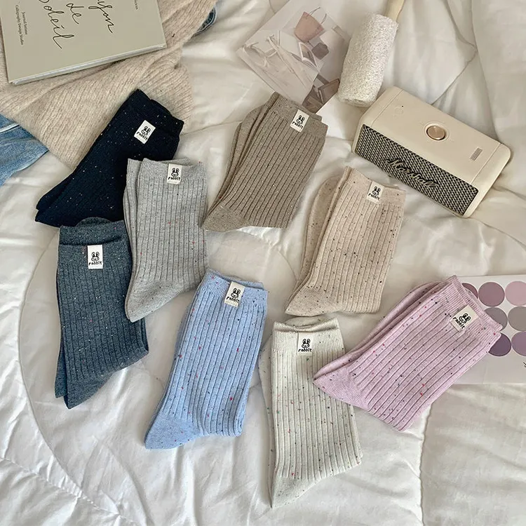 春秋季百搭纯色女生休闲堆堆袜ins风日系可爱学院风点子纱中筒袜