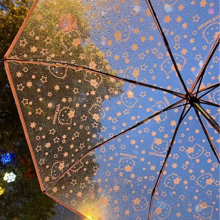 卡通凯蒂猫透明雨伞三折伞全自动折叠满版儿童成人网红可爱女学生