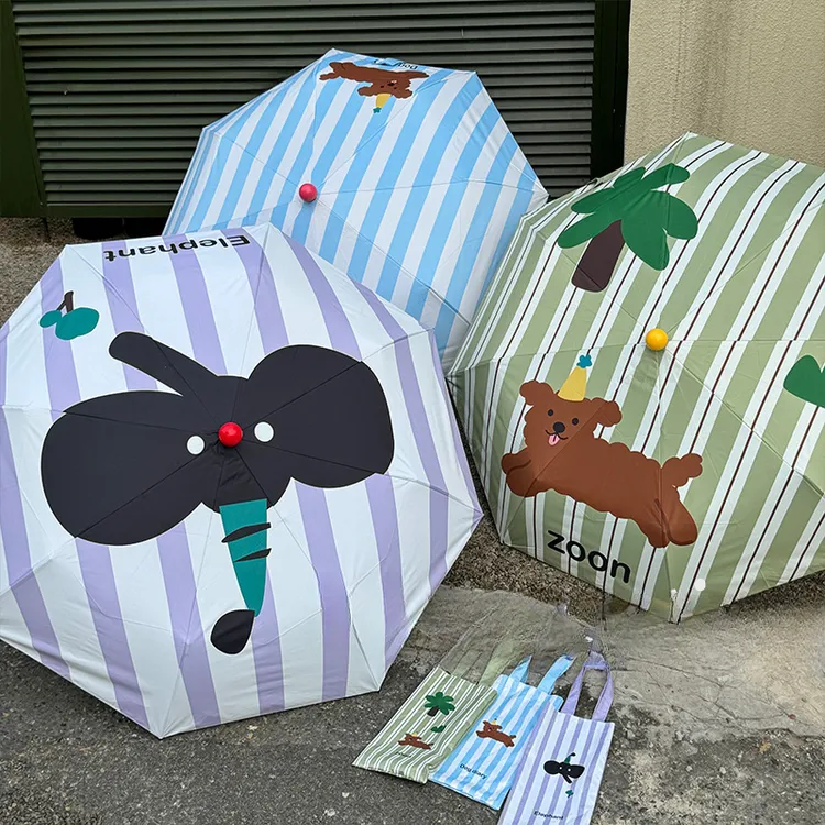 红鼻子饼干怪学生便携全自动晴雨遮阳伞卡通可爱黑胶防紫外线雨伞