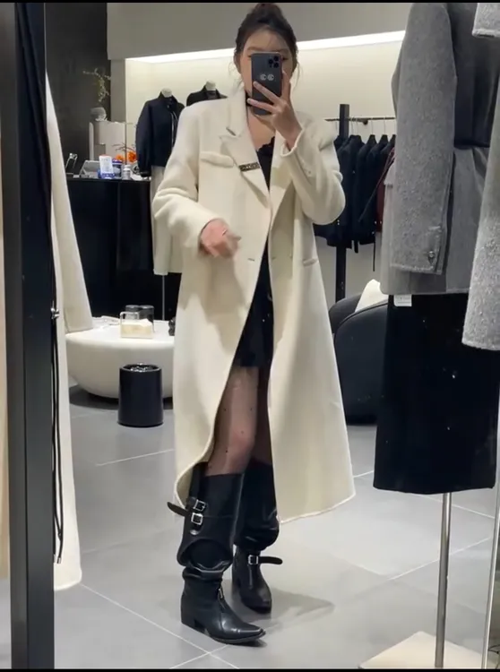 2024冬季长款双面羊毛大衣欧美风廓形通勤OL风休闲宽松设计师百搭