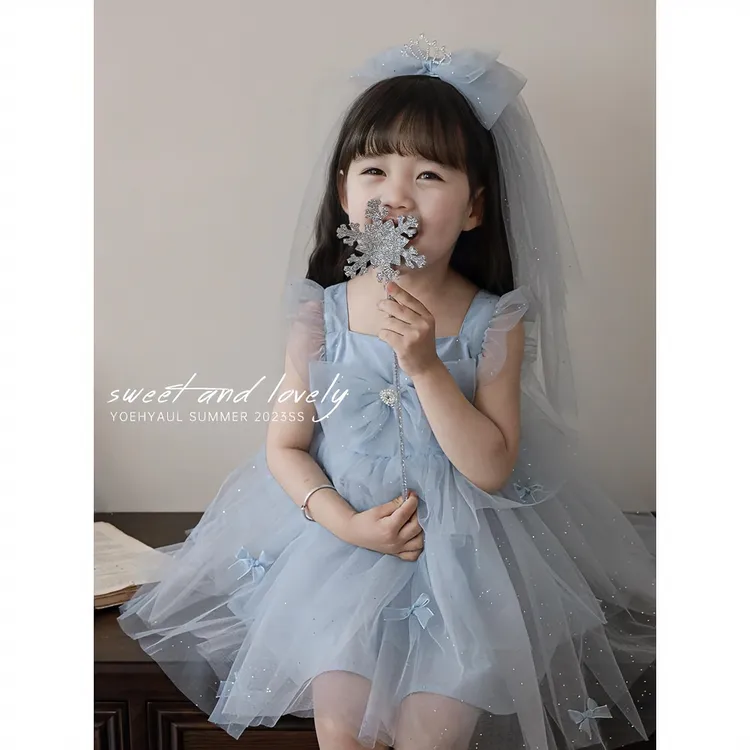 幼悠[冰雪公主]女童连衣裙洋气蛋糕网纱裙子夏季公主裙 X4255