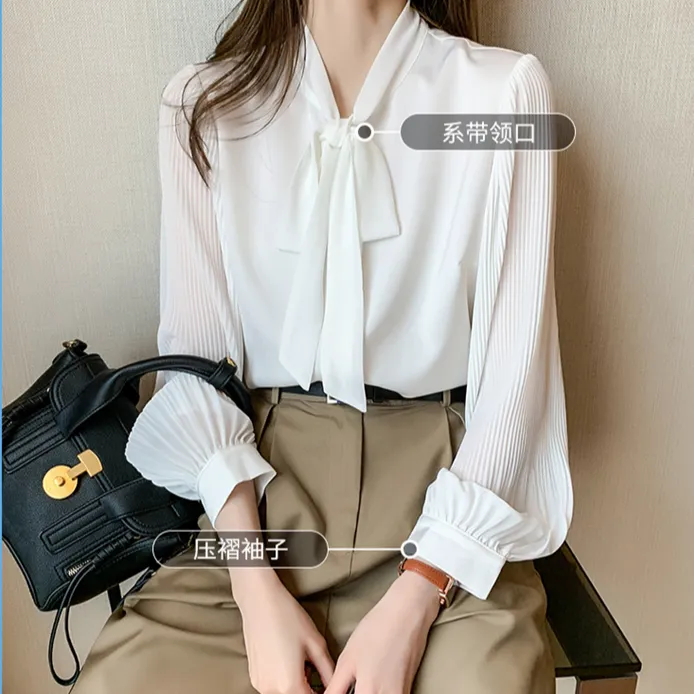 【金秘书】初秋法式飘带领衬衫女长袖泡泡袖高档百搭设计感职业上衣