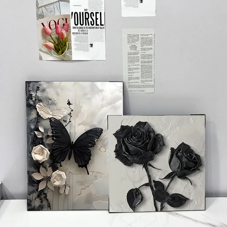 复古黑白INS风装饰画蝴蝶高级客厅沙发背景电视柜斗柜家居摆件画
