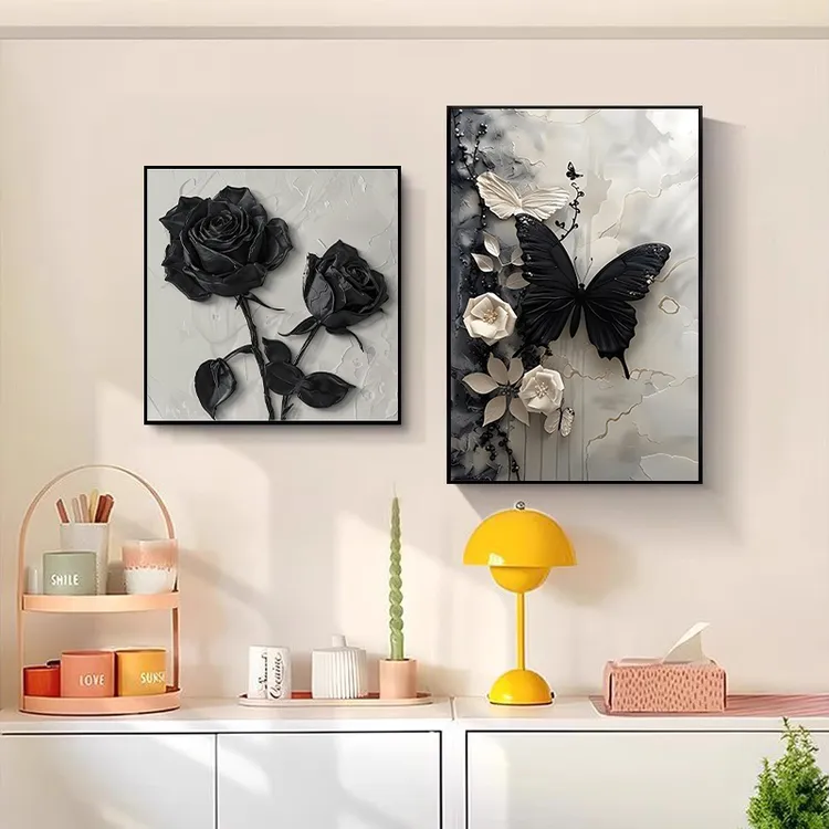 铝合金高级感客厅装饰画现代轻奢蝴蝶摆放画卧室沙发背景床头柜画