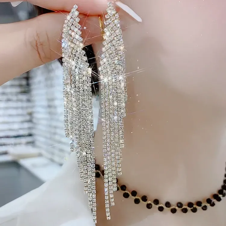 铜合金玻璃耳饰 186-重工轻奢气质满锆搭礼服华丽精致气质耳环