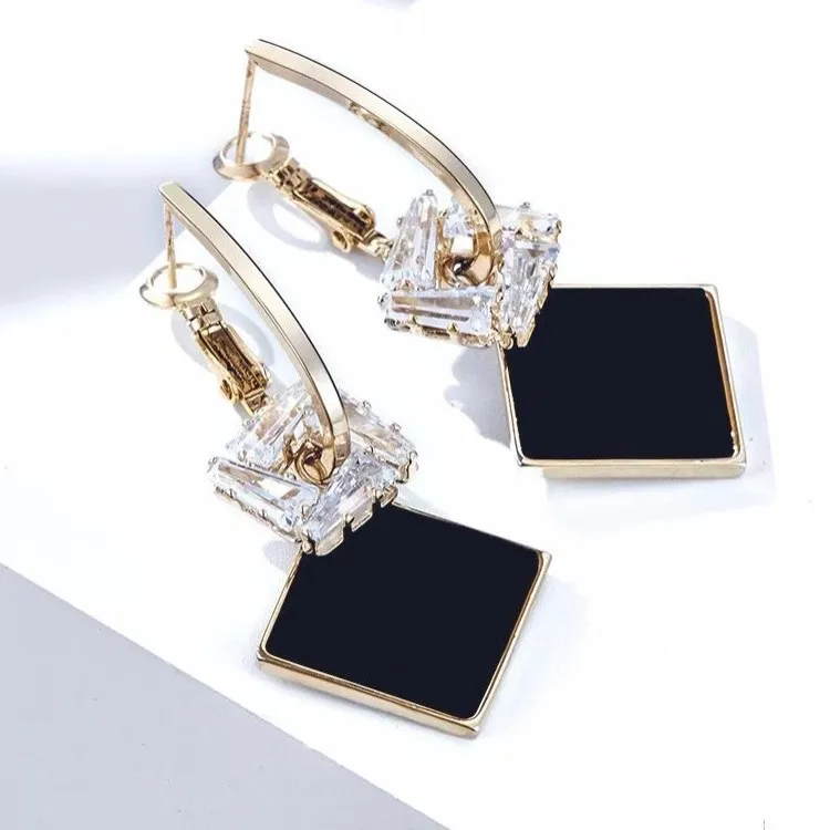 铜合金合成锆石耳饰 066-东大门精致百搭时尚气质方形耳环