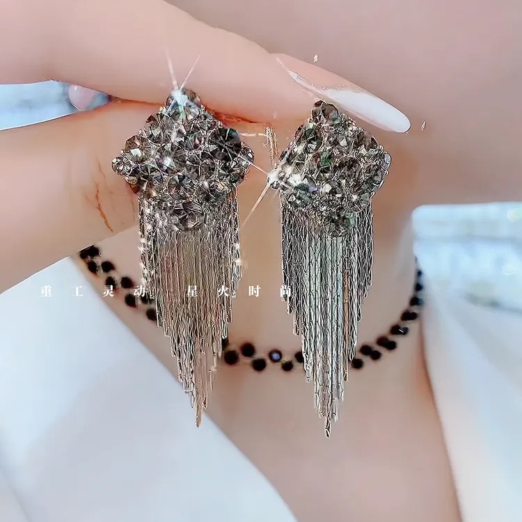 铜合金玻璃耳饰 688-高级S925银针高级经典优雅设计流苏耳环