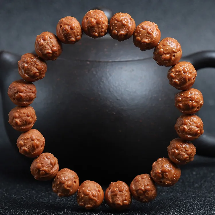 猴头核桃雕刻小金蟾蛤蟆头手工核桃手串男盘玩写实手持文玩小籽