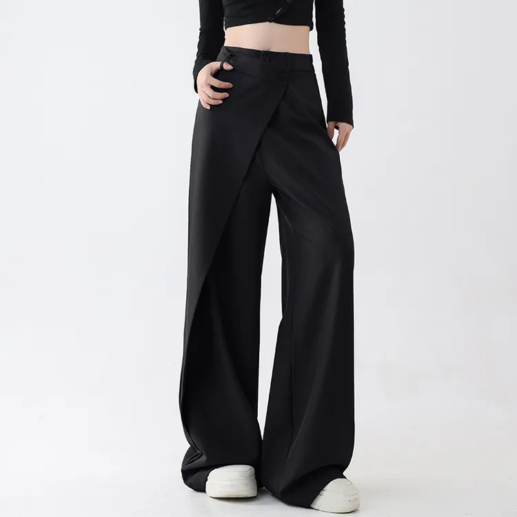 不规则两片式西装裤女新款高腰设计感直筒休闲裤宽松阔腿拖地裤