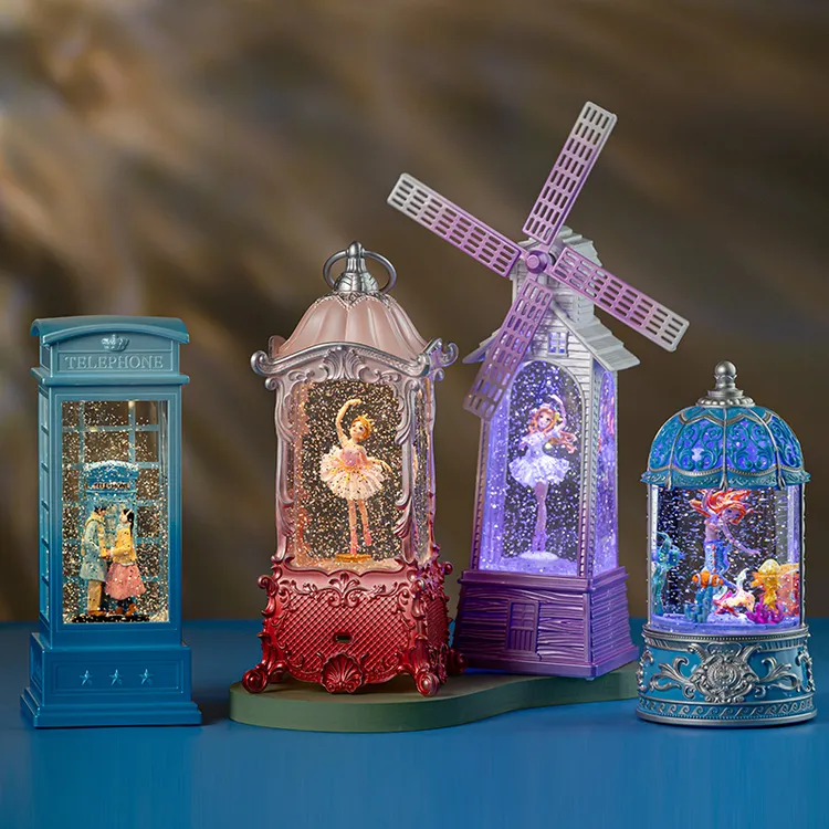 高端宫廷风灯飘雪音乐盒可旋转芭蕾舞八音盒水晶球女孩生日礼物