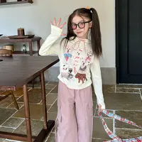 【大清仓】童装女童卡通印花T恤春秋裤子宝宝连帽蝴蝶结甜美上衣