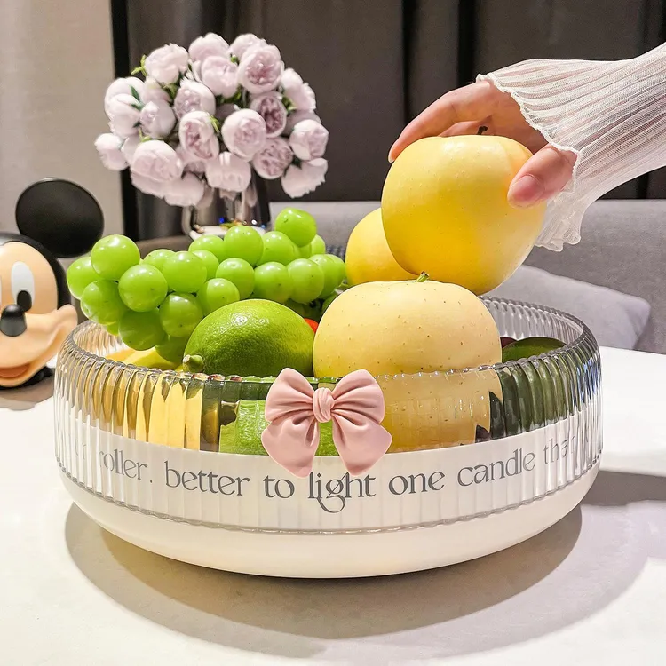 高颜值旋转果盘轻奢桌面大容量化妆品收纳盘子厨房家用调料转盘