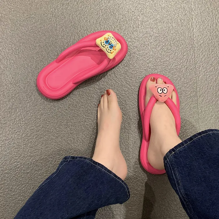 新款可爱卡通拖鞋女款家居厚底女士防滑人字拖时尚百搭夹脚拖外穿