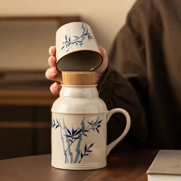 陶瓷小水壶家用办公大容量带杯子带盖焖茶杯泡茶壶杯中式创意水杯