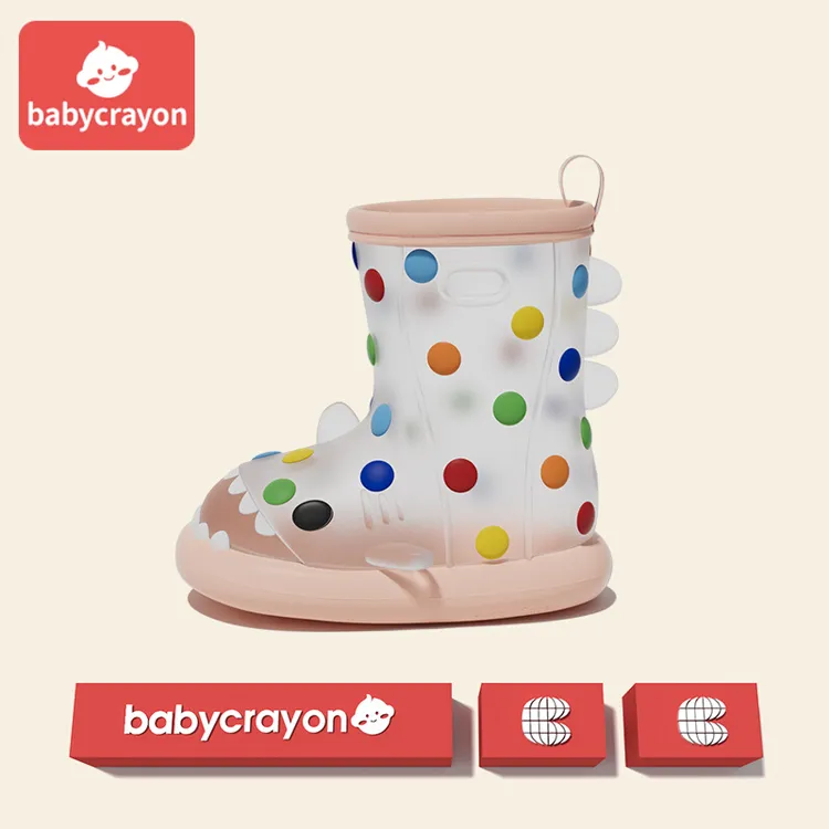 babycrayon儿童雨鞋女童水鞋宝宝防水彩虹豆小男孩幼儿园胶鞋防滑
