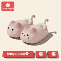 babycrayon儿童棉拖鞋冬季女孩可爱猫咪包跟防水室内居家棉鞋加绒