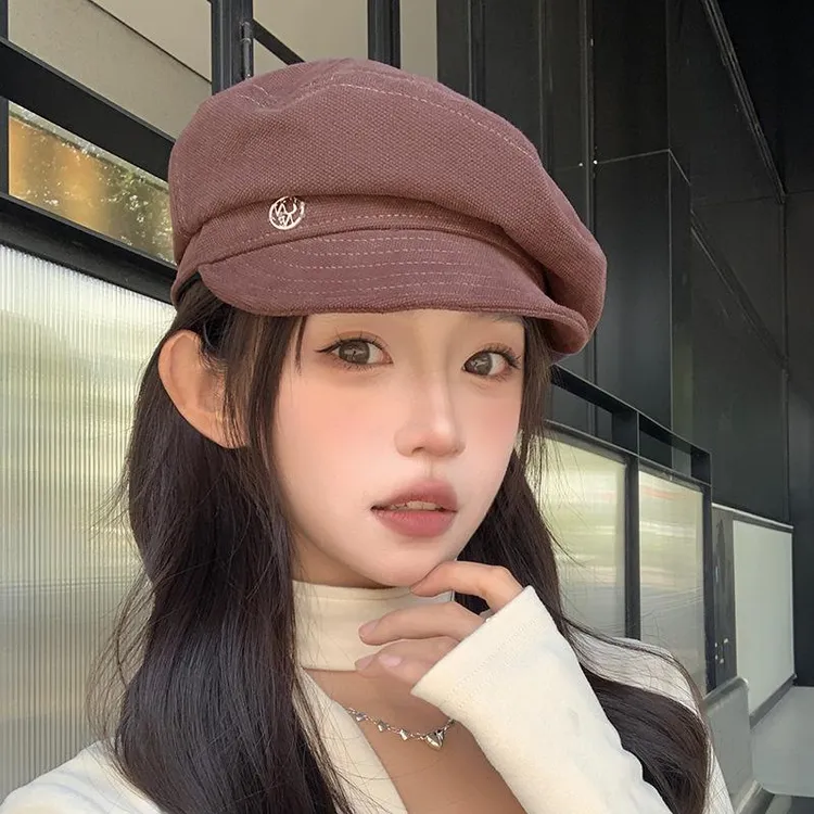 日系潮多种戴法纯色平顶鸭舌贝雷帽女生时尚穿搭博主英伦复古军帽