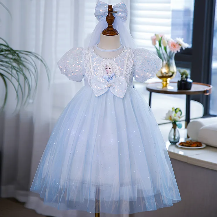 冰雪奇缘发光爱莎公主裙艾沙女童夏短袖新款儿童正版生日连衣裙子