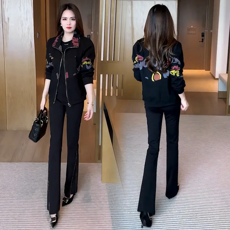 加绒加厚短外套女2024秋冬新款时尚印花宽松显瘦休闲夹克棉袄上衣