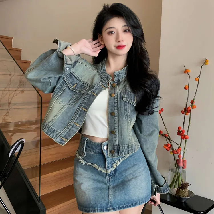 复古蓝休闲牛仔女2025新款设计感时尚显瘦外套女春秋百搭外套