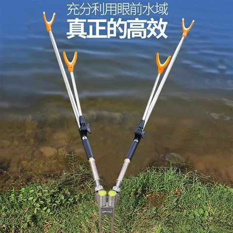 不锈钢双炮台垂钓杆钓鱼竿支架地插双头垂钓竿架杆架支架钓鱼装备
