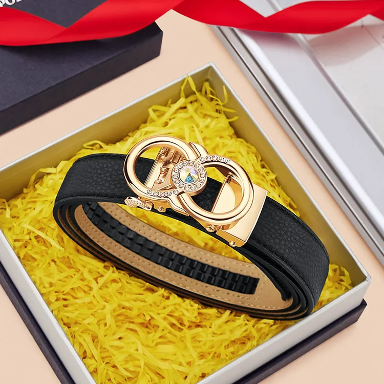 英皇保罗 真牛皮皮带女款 时尚高档 真皮自动扣腰带 年轻人裤带