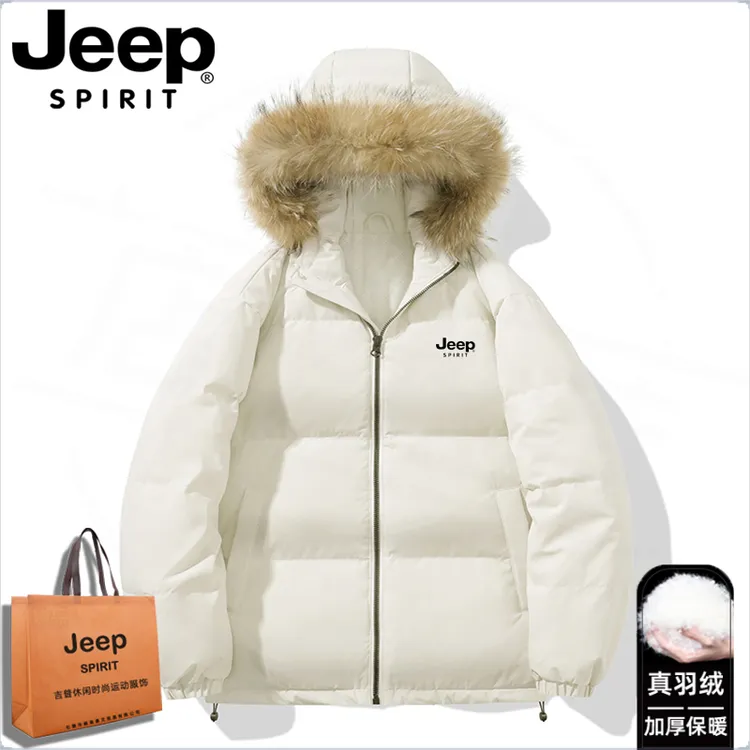Jeep吉普情侣户外保暖羽绒服男款冬季爆款2025新款正品大毛领外套