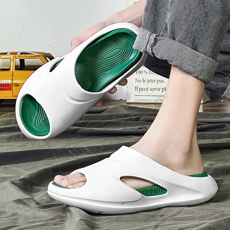 青少年时尚凉拖室内外两穿透气一字拖夏季男士套脚露趾休闲拖鞋