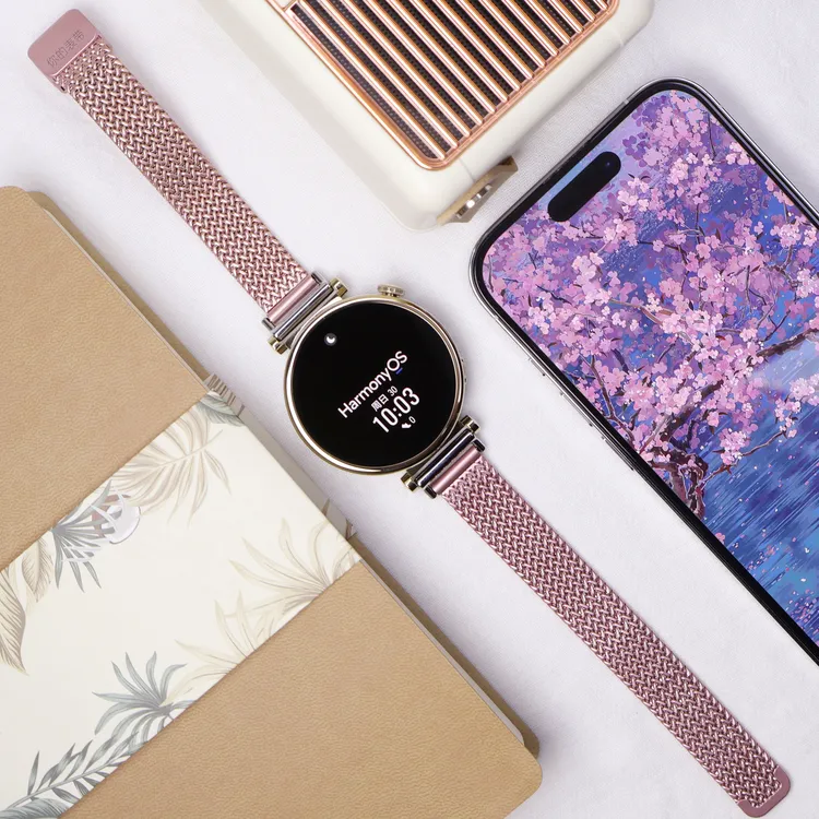 适用华为GT6GT54女款表盘41/42MM麦穗金属Watch5手表带18MM磁吸扣