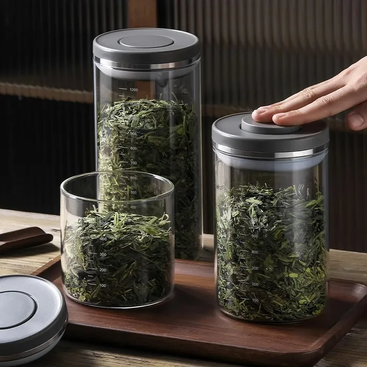 玻璃茶叶罐微真空密封罐按压防潮罐子花胶陈皮储存罐咖啡豆储物罐商品图