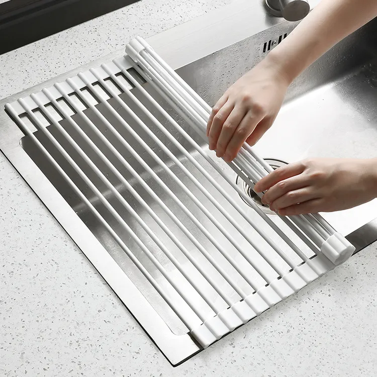 厨房水槽沥水架水池碗盘碗碟收纳置物架硅胶卷帘折叠沥水帘可伸缩