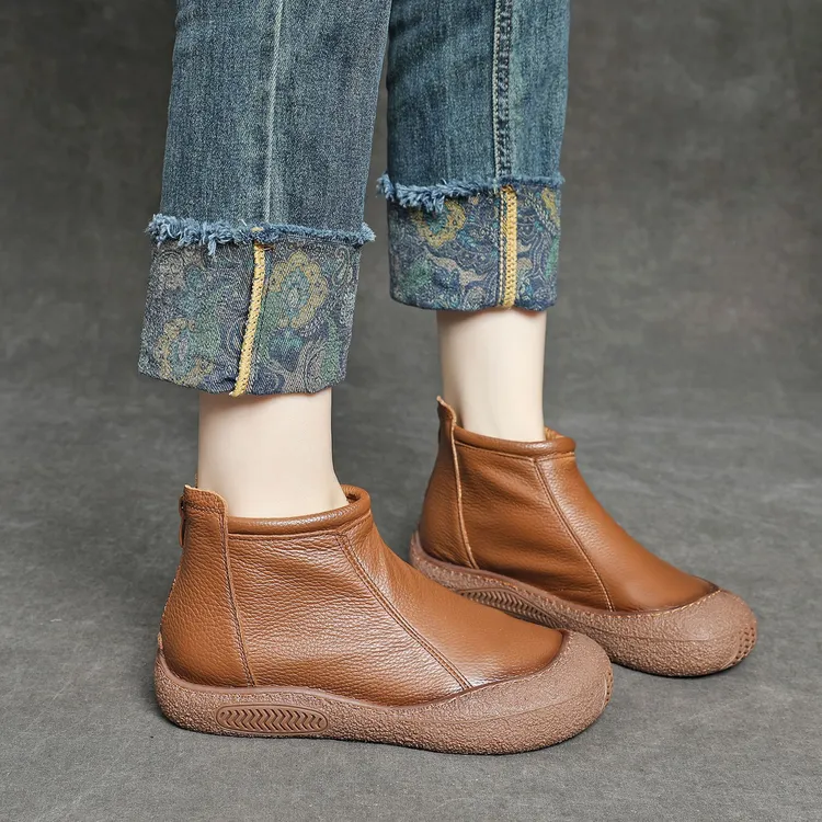 真皮小短靴女平底2025秋冬新款复古软底软皮加绒头层牛皮马丁靴