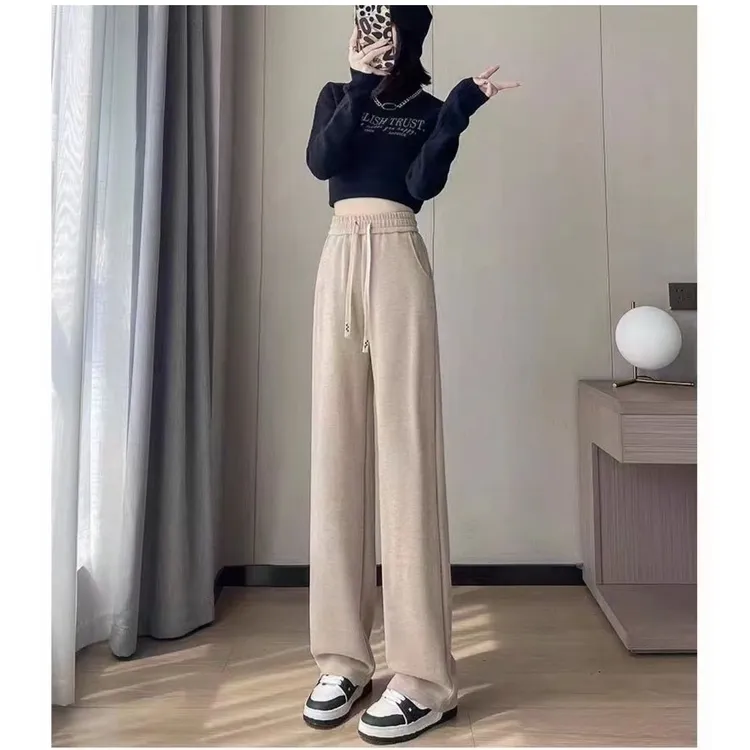 秋冬气质百搭休闲网红设计感时尚高腰显瘦加厚宽松加绒阔腿裤