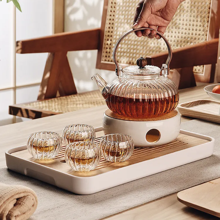 围炉煮茶南瓜壶玻璃煮茶器透明耐高温明火加热菊瓣壶电陶炉煮茶器